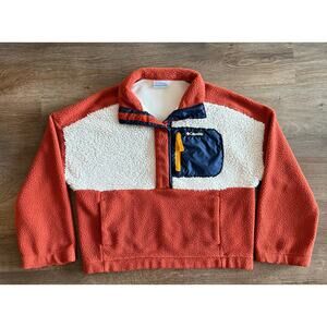 Columbia Sherpa Fleece Pullover Jacket | Colorblock Orange Cream | Snap Neck | M